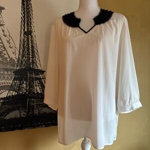 Chico's Classic Cream Blouse with Black Collar
